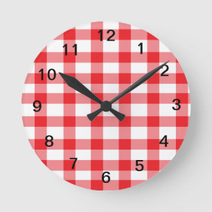 Röd Gingham Rund Klocka