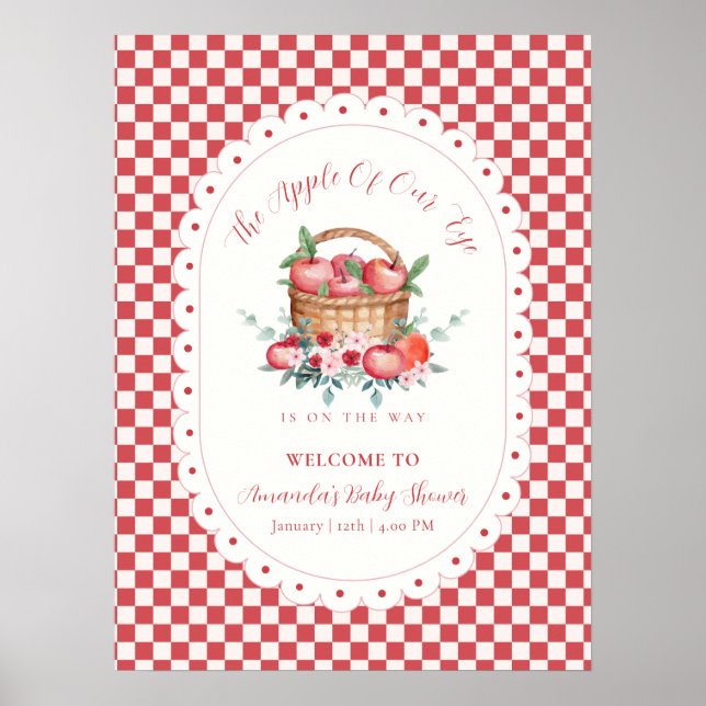 Röd Gingham Skördefest Äpple Baby Shower Välkommen Poster (Framsidan)
