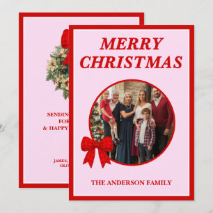 Röd Gingham-slinga Familjefoto Jul Julkort