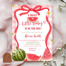 Röd Gingham Watermelon Bow Sommar Baby Shower Inbj