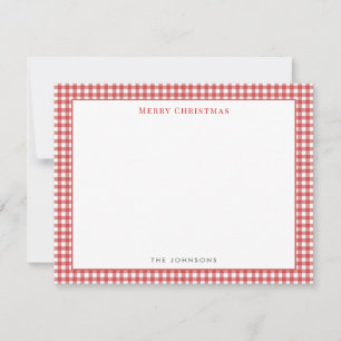 Röd ginghamkryss Merry Christmas-brevkort Tack Kort