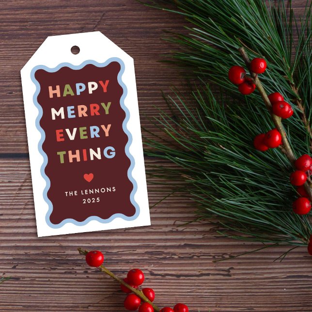 Röd Glad Glad Vågig Jul Presenteetikett Presentetikett (Skapare uppladdad)