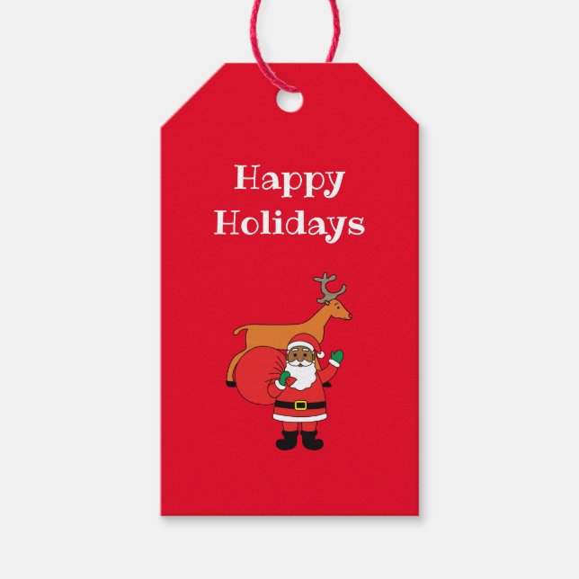 Röd Glad Jul Afroamerikansk Tomte Presentetikett (Framsidan)