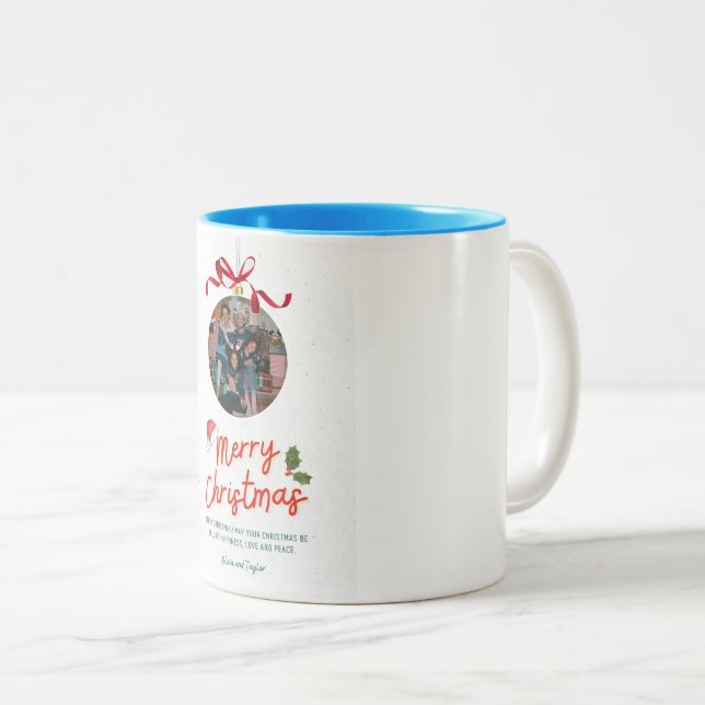 Röd Glad Jul Familj Tomtehatt Mugg (Framsida höger)