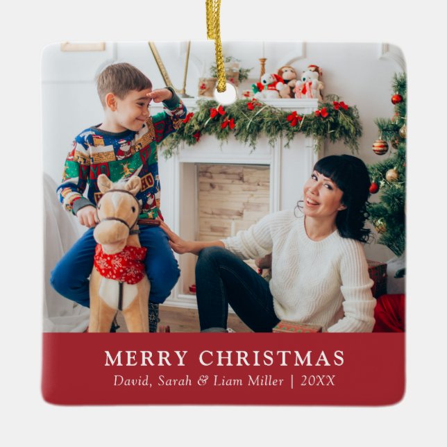 Röd glad jul fotoprydnad julgransprydnad keramik (Framsida)