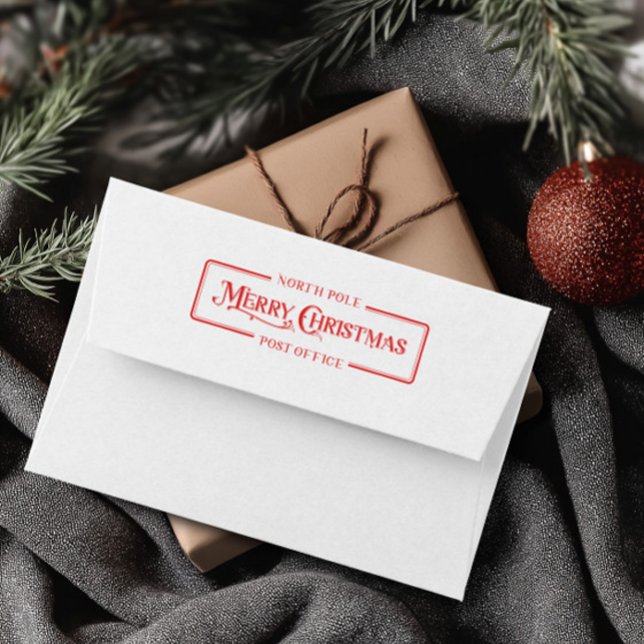 Röd Glad Jul Post Office Självfärgande Stämpel (Red Merry Christmas Post Office Self-inking Stamp)