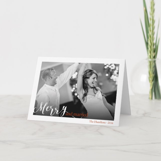 Röd glad och gift nygift personfotojul helgkort (Framsida)