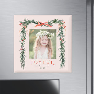 Röd Glädjerik Julrams Foto Rosa Högtid Magnet