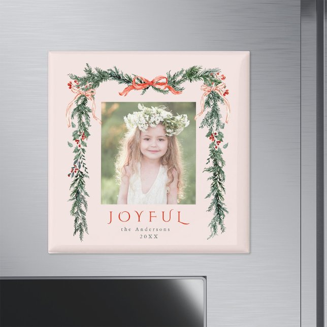 Röd Glädjerik Julrams Foto Rosa Högtid Magnet (Skapare uppladdad)