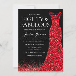 Röd Glitter, 80:e Födelsedagsfesten Inbjudningar