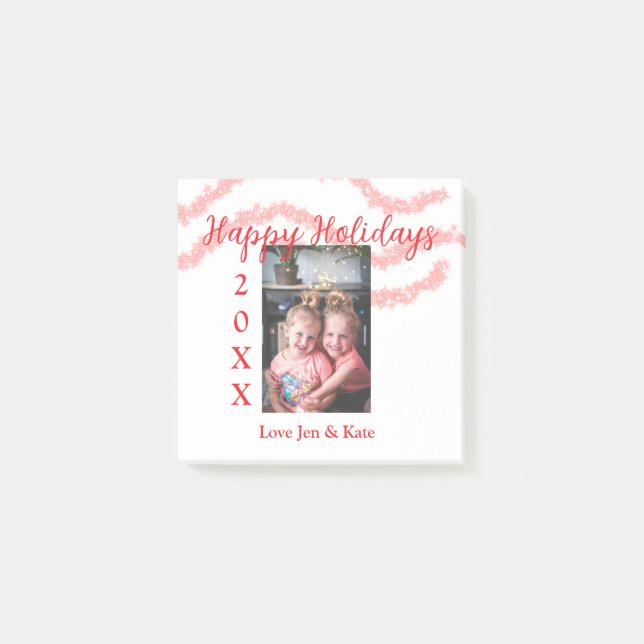 Röd glitter barn familjefoto glad jul namnet post-it block (Framsida)