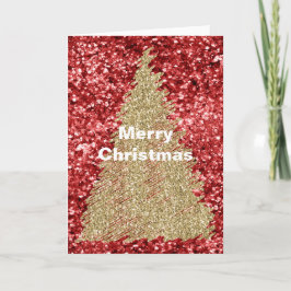 Röd Glitter Glans Guld Julgran Kort