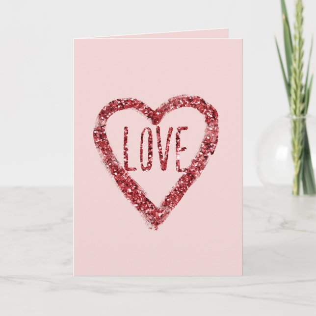 Röd Glitter Gnista Kärlek Alla Hjärtans Dag Kort (Framsida)