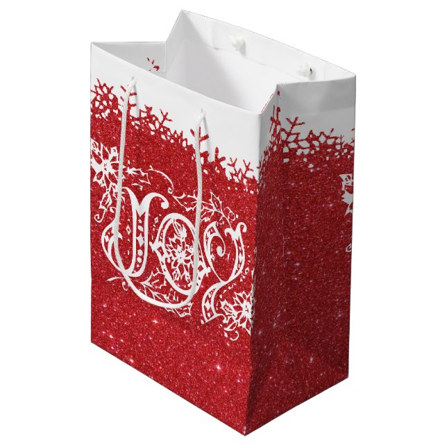 Röd glitter Joy mellanstor presentpåse (Framsidan Vinklad)