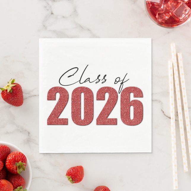 Röd Glitter Klass 2026 Pappersservett (Insitu)