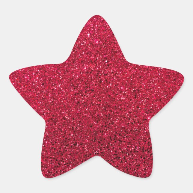 Röd glitter-utseende stjärnformat klistermärke (Framsida)