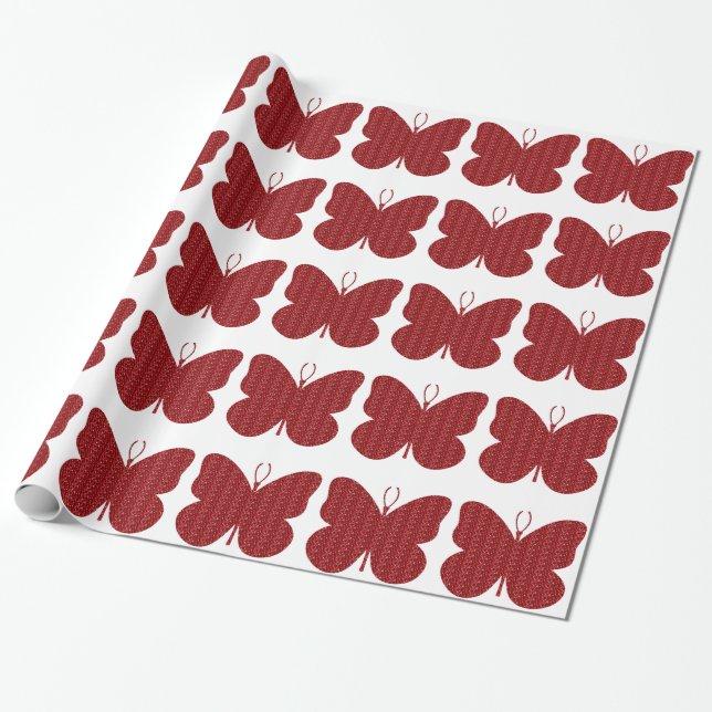 Röd Glitterfjäril Presentpapper (Utrullad)