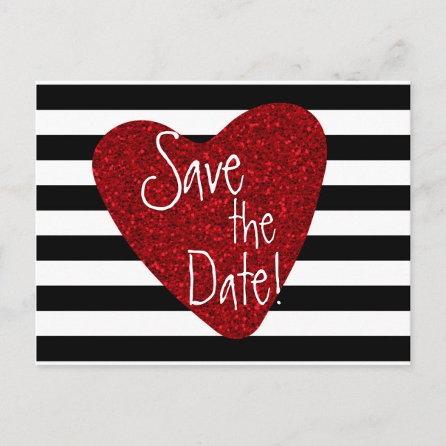 Röd Glitterhjärta Svart Vit Randig Postkort Meddelande Vykort (Framsida)