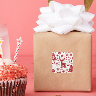 Röd glitterren sticker jul ren fyrkantigt klistermärke