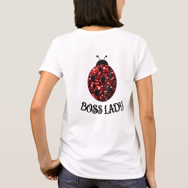 Röd glittrig Ladybug BOSS LADY Personlig T Shirt (Baksida)