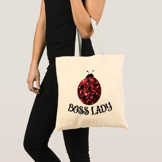 Röd glittrig Ladybug BOSS LADY Personlig Tygkasse (Framsida (produkt))