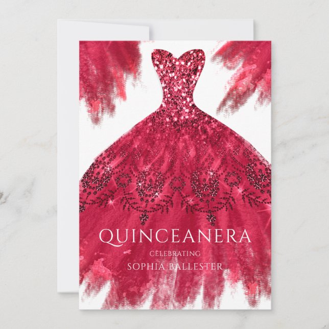 Röd Gnistra Gown Elegant Quinceanera Dress Party Inbjudningar (Framsida)