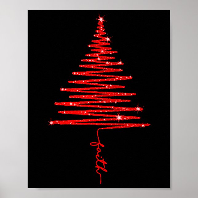 Röd gnistrande julgran för tro  poster (Framsidan)