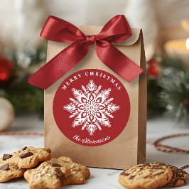 Röd God Jul Högtid Snöflinga Runt Klistermärke
