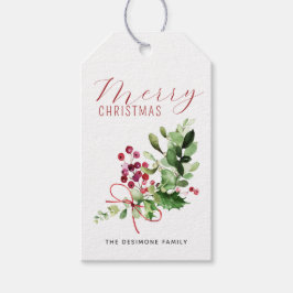 Röd God Jul Holly Bär Grönska Presentetikett