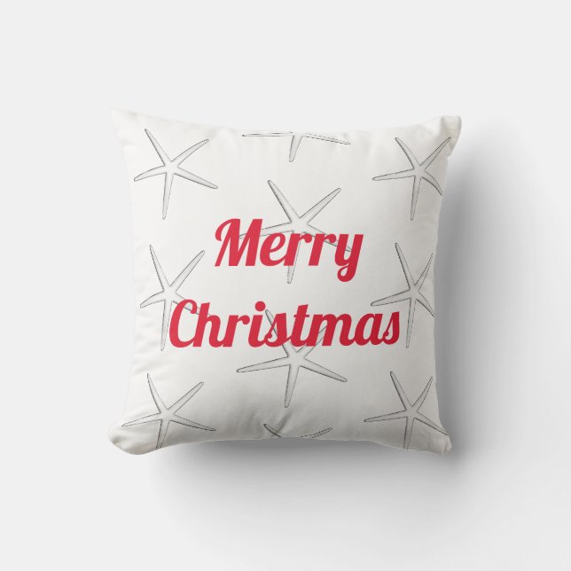 Röd God Jul Vit Sjöstjärna Mönster Present Kudde (Framsida)