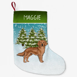 Röd Golden Retriever Blå Jul Anpassat Namn Liten Julstrumpa