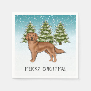 Röd Golden Retriever Blå Jul Vinter Pappersservett