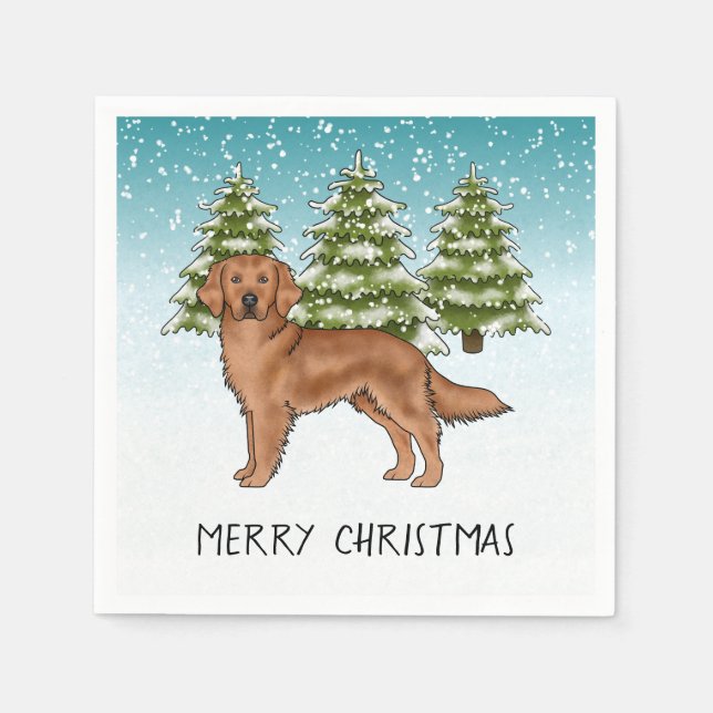 Röd Golden Retriever Blå Jul Vinter Pappersservett (Framsidan)
