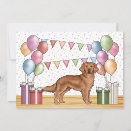 Röd Golden Retriever Färgrik Pastell Födelsedag Inbjudningar