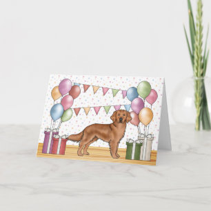 Röd Golden Retriever Färgrik Pastell Födelsedag Kort