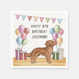 Röd Golden Retriever Färgrik Pastell Födelsedag Pappersservett