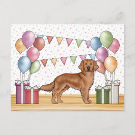 Röd Golden Retriever Färgrik Pastell Födelsedag Vykort
