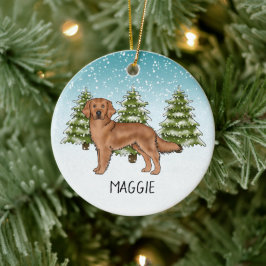 Röd Golden Retriever Hund Anpassat Namn Jul Julgransprydnad Keramik
