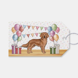 Röd Golden Retriever Hund Färgrik Pastell Födelsed Presentetikett