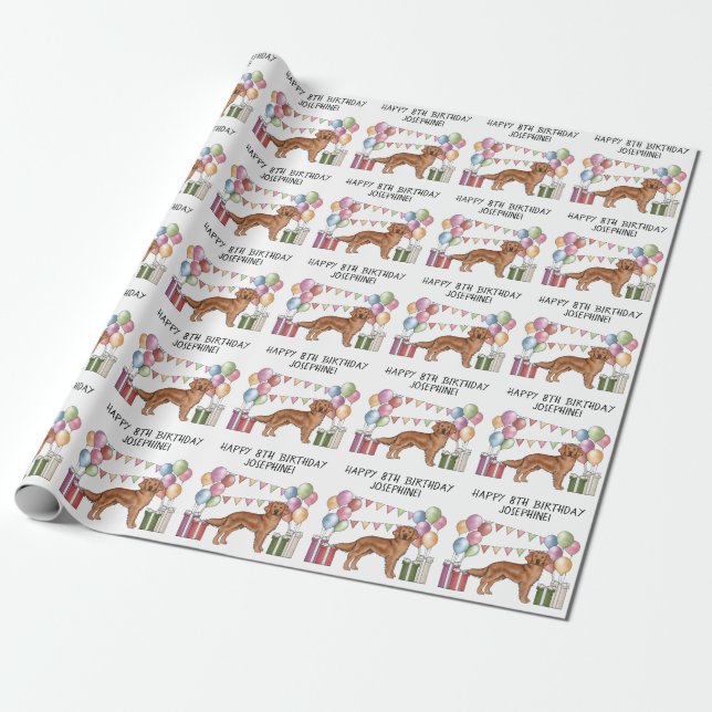 Röd Golden Retriever Hund Färgrik Pastell Födelsed Presentpapper (Utrullad)
