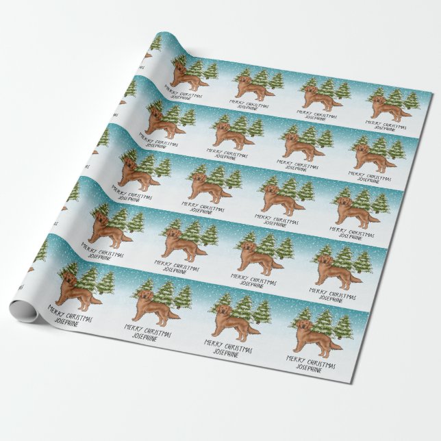 Röd Golden Retriever Hund Jul Anpassad Text Presentpapper (Utrullad)
