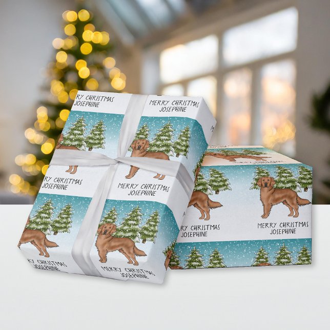 Röd Golden Retriever Hund Jul Anpassad Text Presentpapper (Skapare uppladdad)
