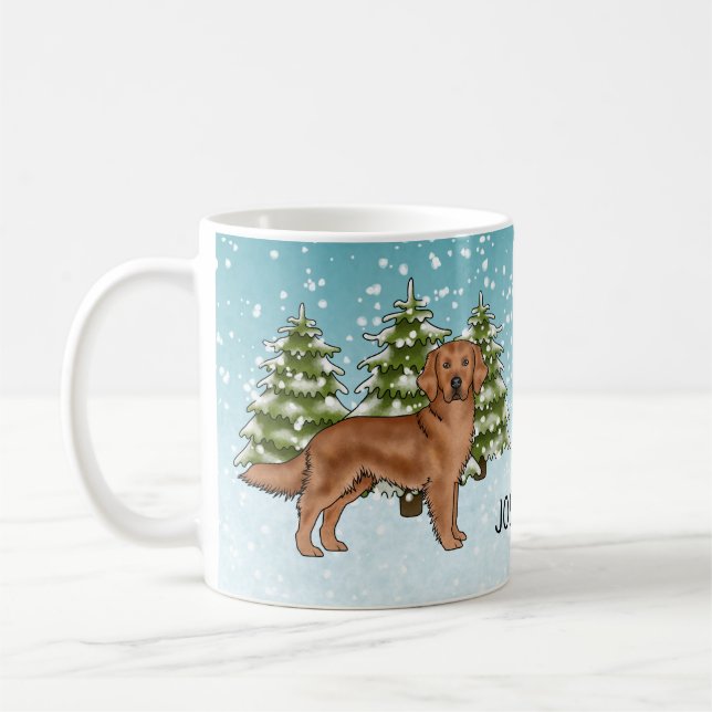 Röd Golden Retriever Hund Jul Anpassat Namn Kaffemugg (Vänster)