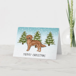 Röd Golden Retriever Hund Vinter God Jul Kort