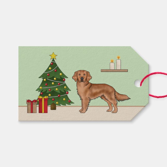 Röd Golden Retriever Jul Hund Julgran Presentetikett (Framsidan (Horisontell))