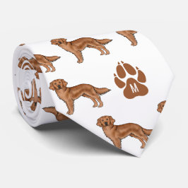 Röd Golden Retriever-mönster med anpassad monogram Slips