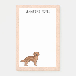 Röd Golden Retriever Tecknad Hund Anpassat Namn Post-it Block