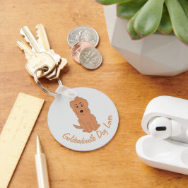 Röd Goldendoodle Hund Design Valfri Bakgrundsfärg Nyckelring