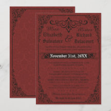 Röd gotiic Victorian Damask Wedding bjudande