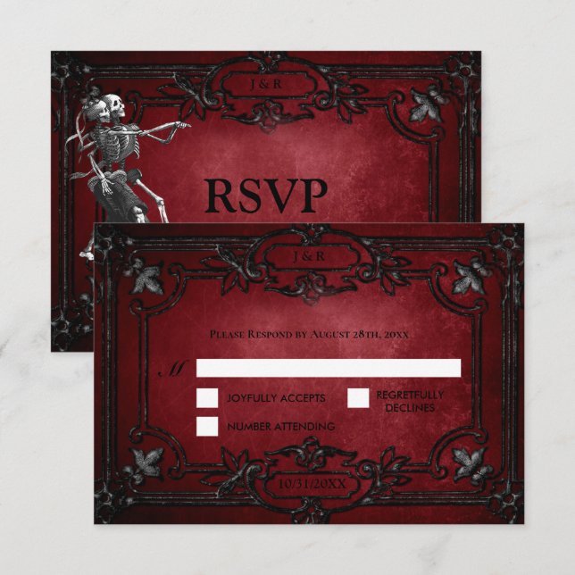 Röd gotisk Halloween alternativ bröllops-RSVP-kort OSA Kort (Fram/baksida)